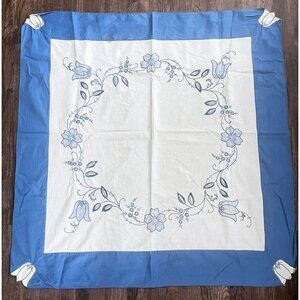 Small Tablecloth & 4 Napkins NEEDLEPOINT Blue White 38" Square Vintage READ